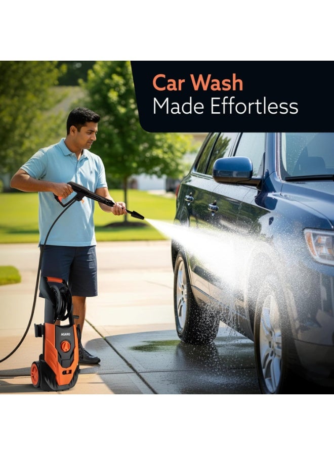 AGARO Royal High Pressure washer, 1800 Watts Motor, 140 Bars, 7L/Min Flow Rate, 5 Meters Outlet Hose, Upright Design With Wheel, For Car, Bike and Home Cleaning Purpose, Turbo Nozzle, Black and Orange - Image 5